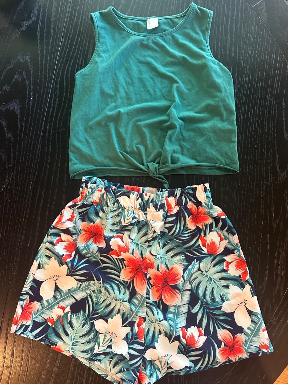 PatPat Green Tank Top & Floral Bermuda Shorts Set